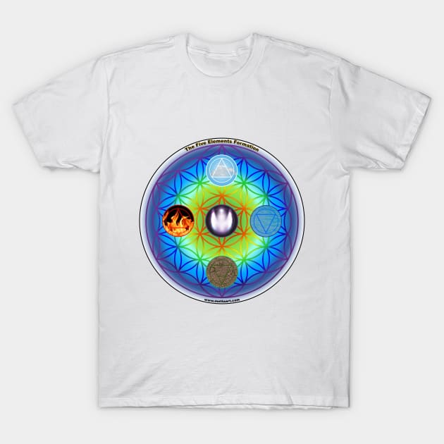 Five Elements Formation and Flower of Life T-Shirt by MettaArtUK